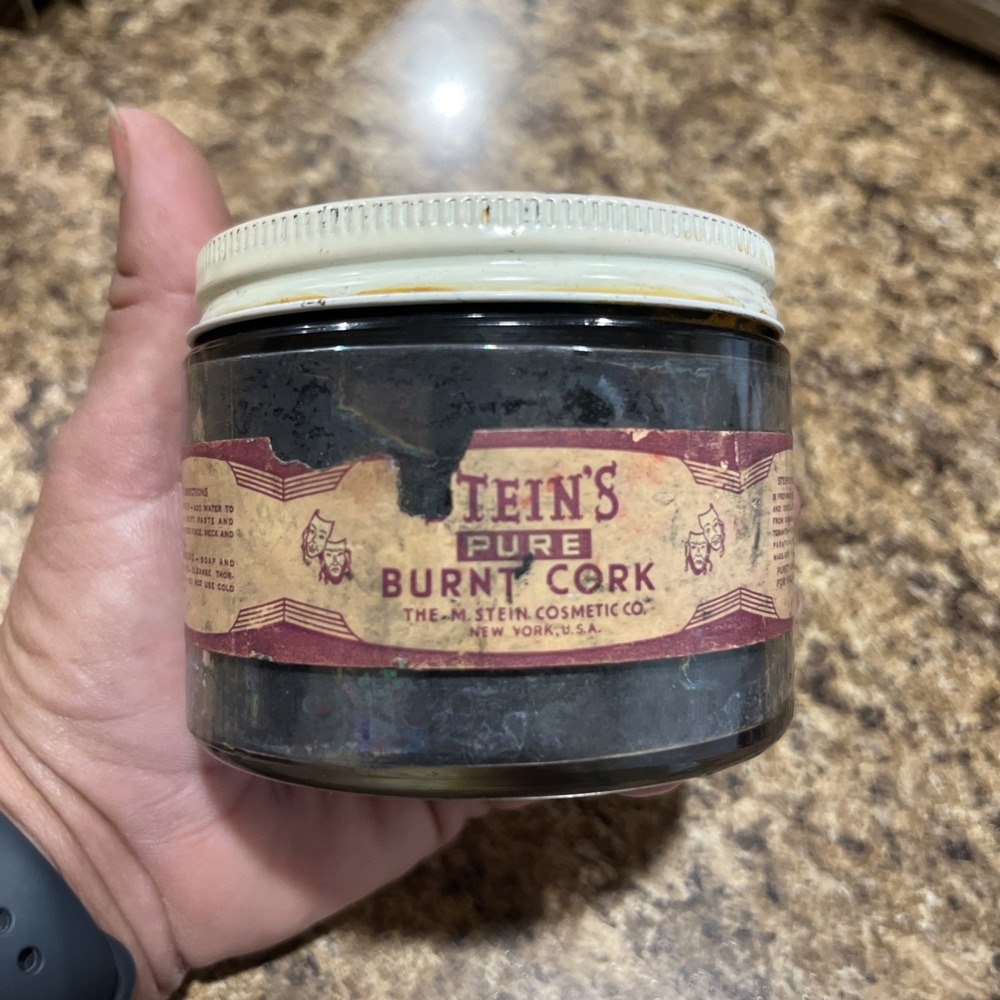Vtg 1950s Stein's Black Theatrical Paste Make-up Pure Burnt Cork Collectible Jar - Picture 2 of 14